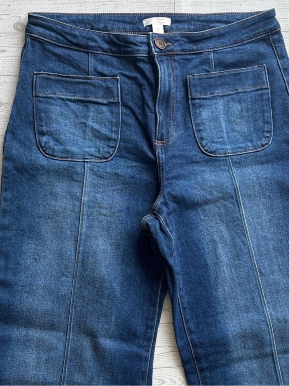 LC Lauren Conrad Dark Blue Wide Leg Jeans with Front Patch Pockets